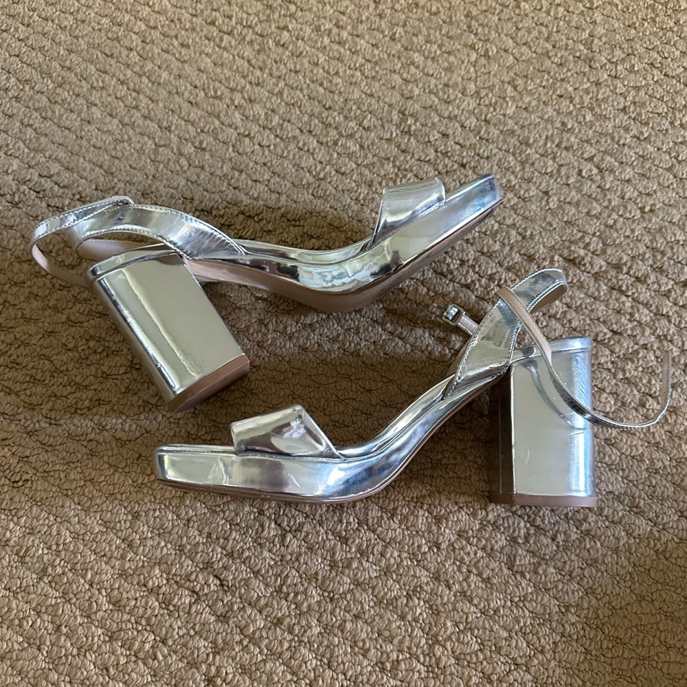 Zara Metallic Silver Block Heels